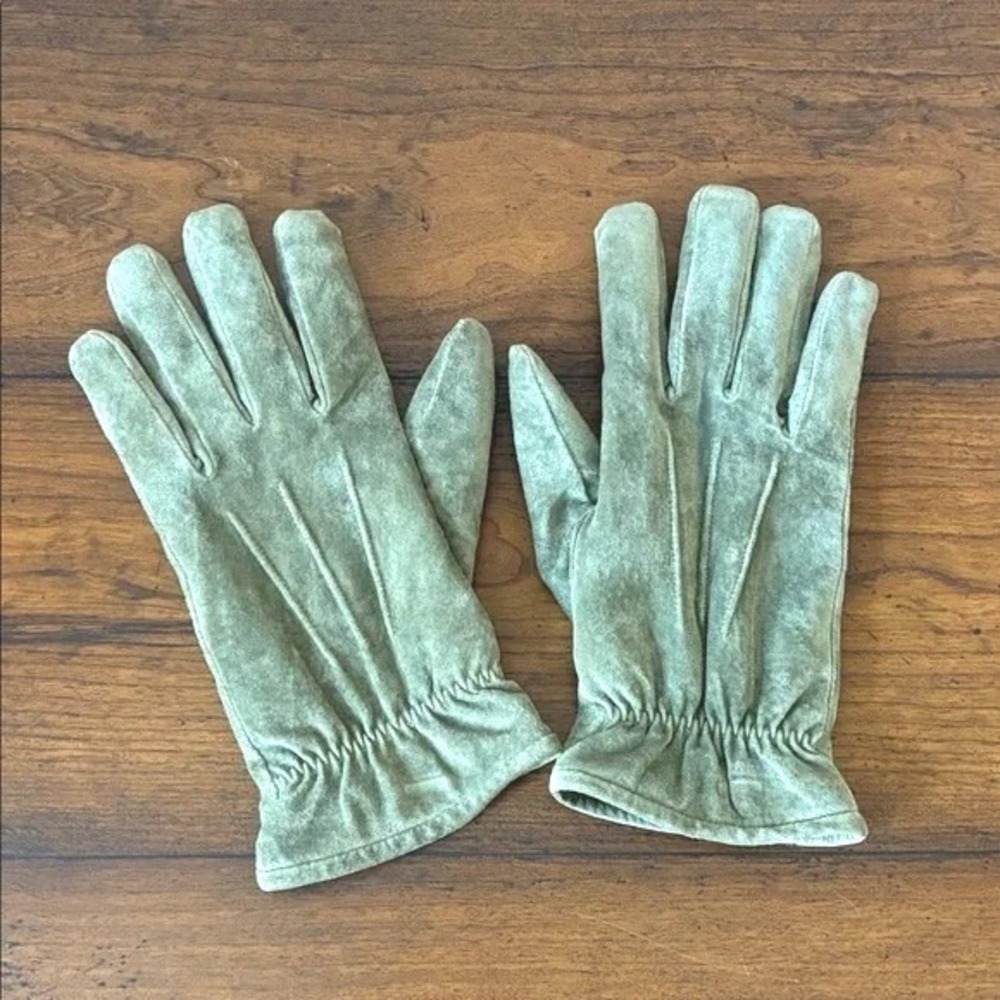 ARIS Women XL Vintage Sage Green Genuine Suede Leather Gloves Feminine Winter